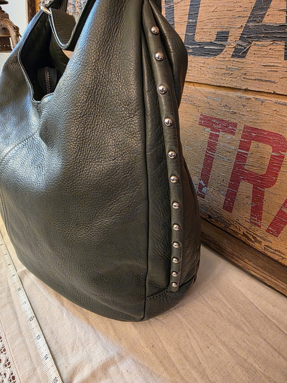 Alberta Di Canio Dark Teal Leather Hobo Bag